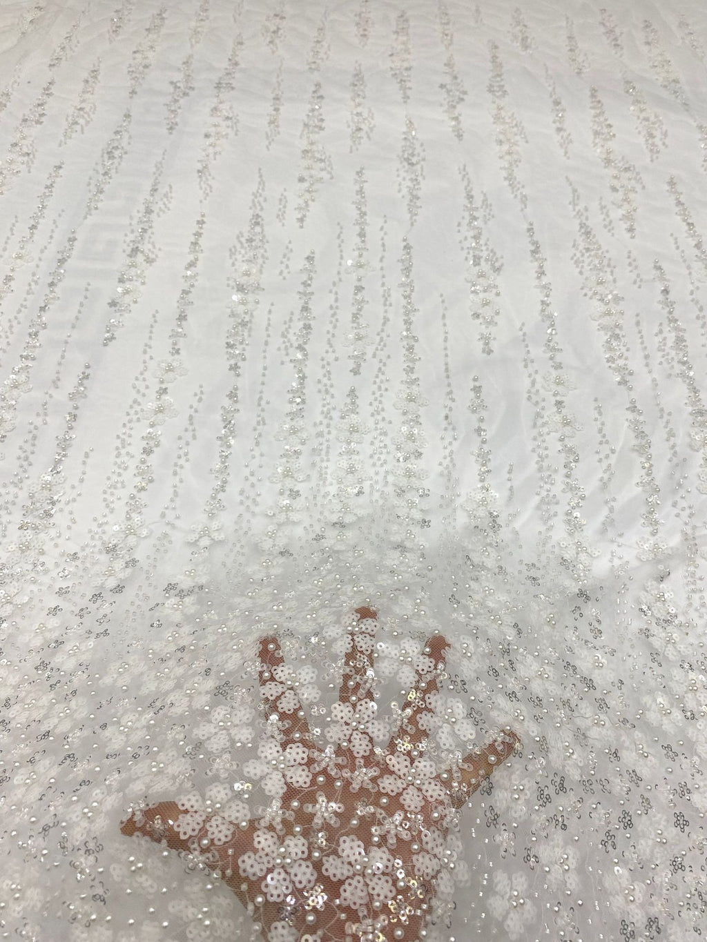 3/4 mm Sequin & Bubble-Bead Embroidered Bridal Fabric – Design 02143 — fabric photo 4