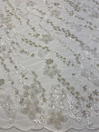 Corded Silver Bead & 4/7 mm Sequin Embroidered Fabric — fabric photo 5