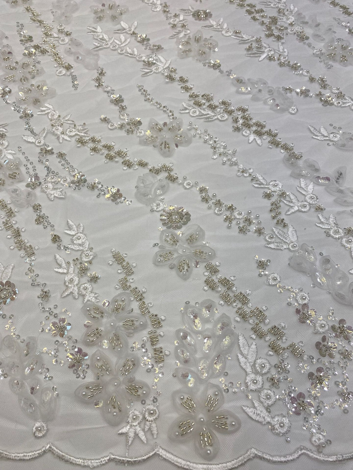 Corded Silver Bead & 4/7 mm Sequin Embroidered Fabric — fabric photo 5
