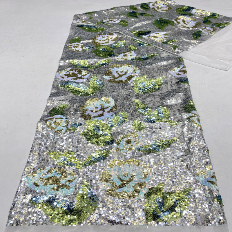 Multicolor Sequin Embroidered Stretch Mesh Fabric