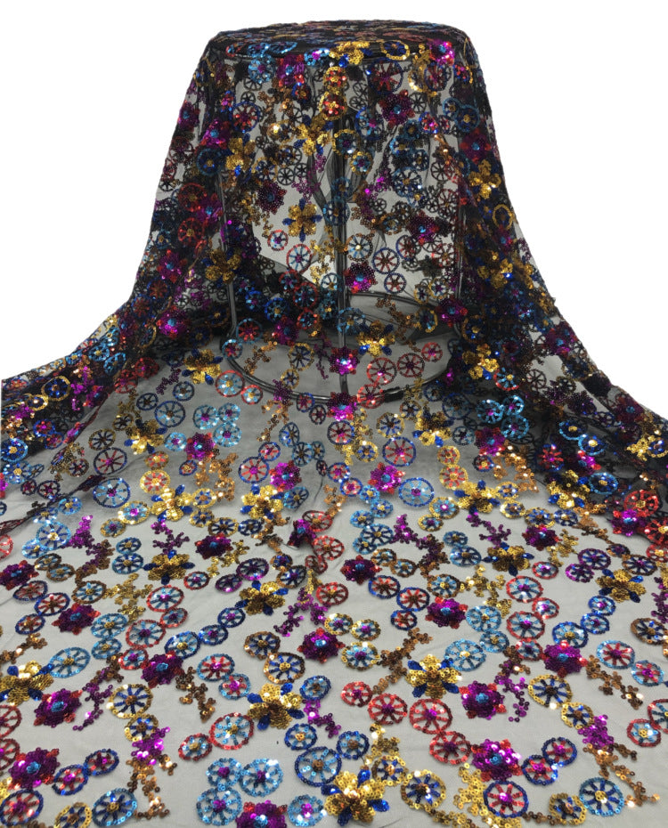 Circular Multicolor 3/4 mm Sequin Embroidered Mesh — fabric photo 4