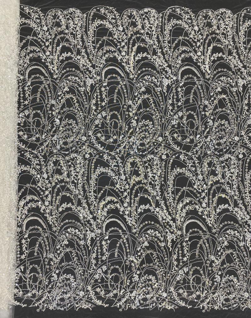 Sequin & Bugle-Bead Embroidered Bridal Fabric – Design 98079 — fabric photo 6