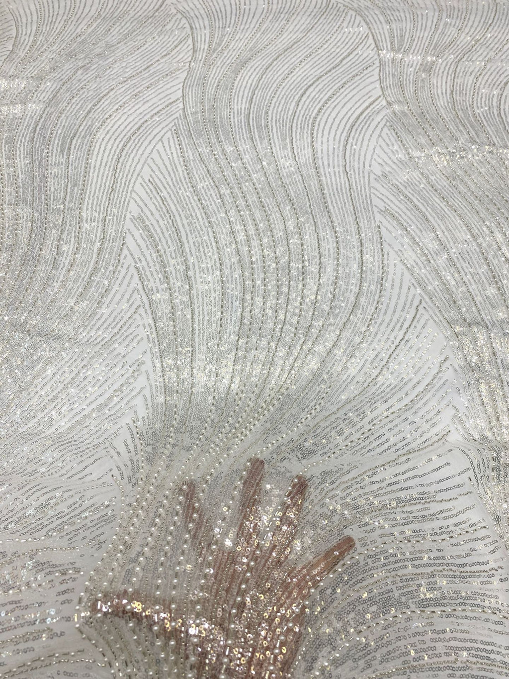 Bugle Foam Bead Crystal Sequin Bridal Fabric — fabric photo 2