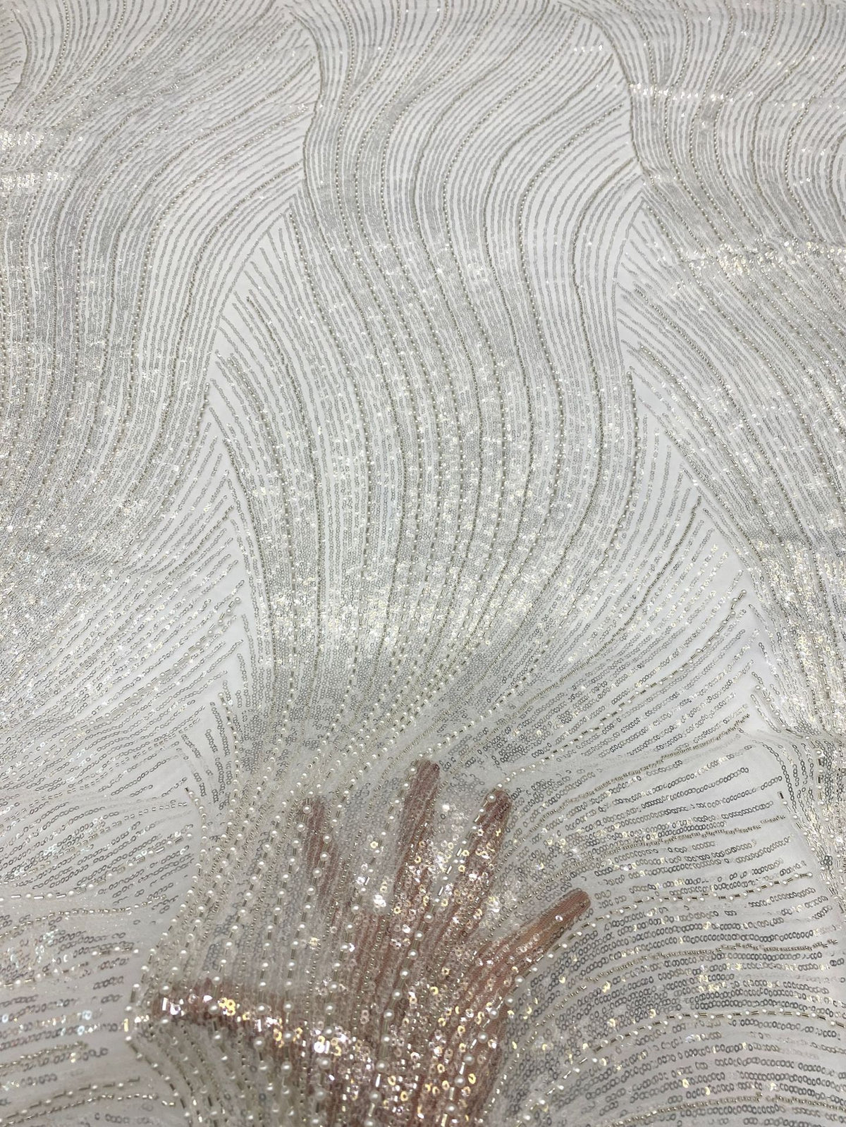Bugle Foam Bead Crystal Sequin Bridal Fabric — fabric photo 2