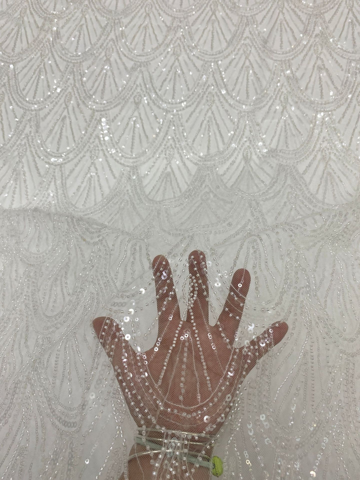 Vintage Beaded Fabric with 3/5 mm Clear Sequins — fabric photo 5