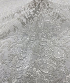 White Beaded Motif & 4 mm Sequin Embroidered Fabric — fabric photo 4