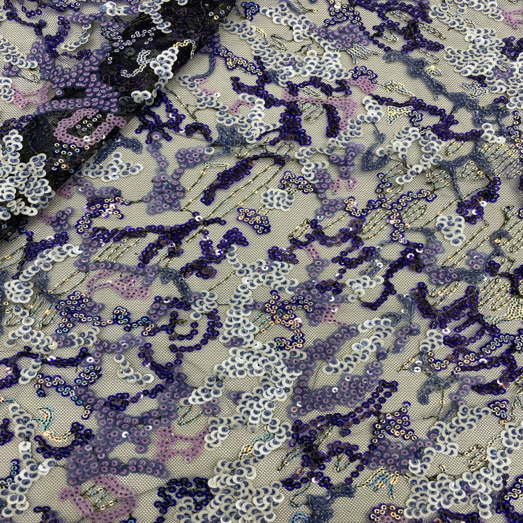 Multicolor 2/3/4/5 mm Layered Sequin Embroidered Tulle Mesh Fabric – Design 46399 — fabric photo 3
