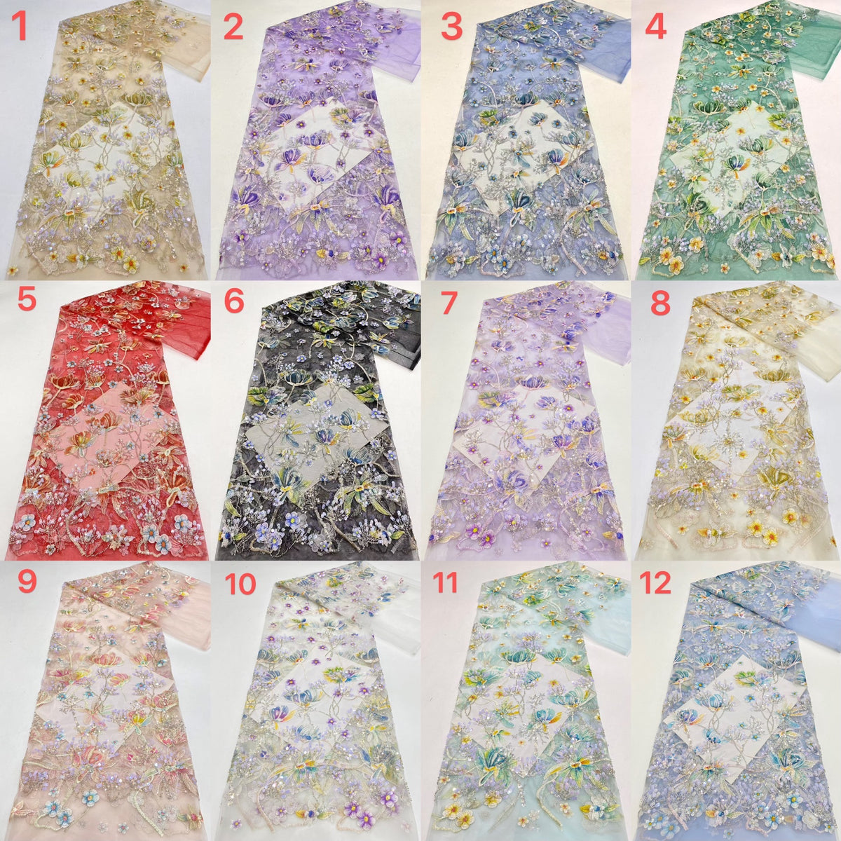 Dandelion Printed Bead Sequin Embroidery Fabric