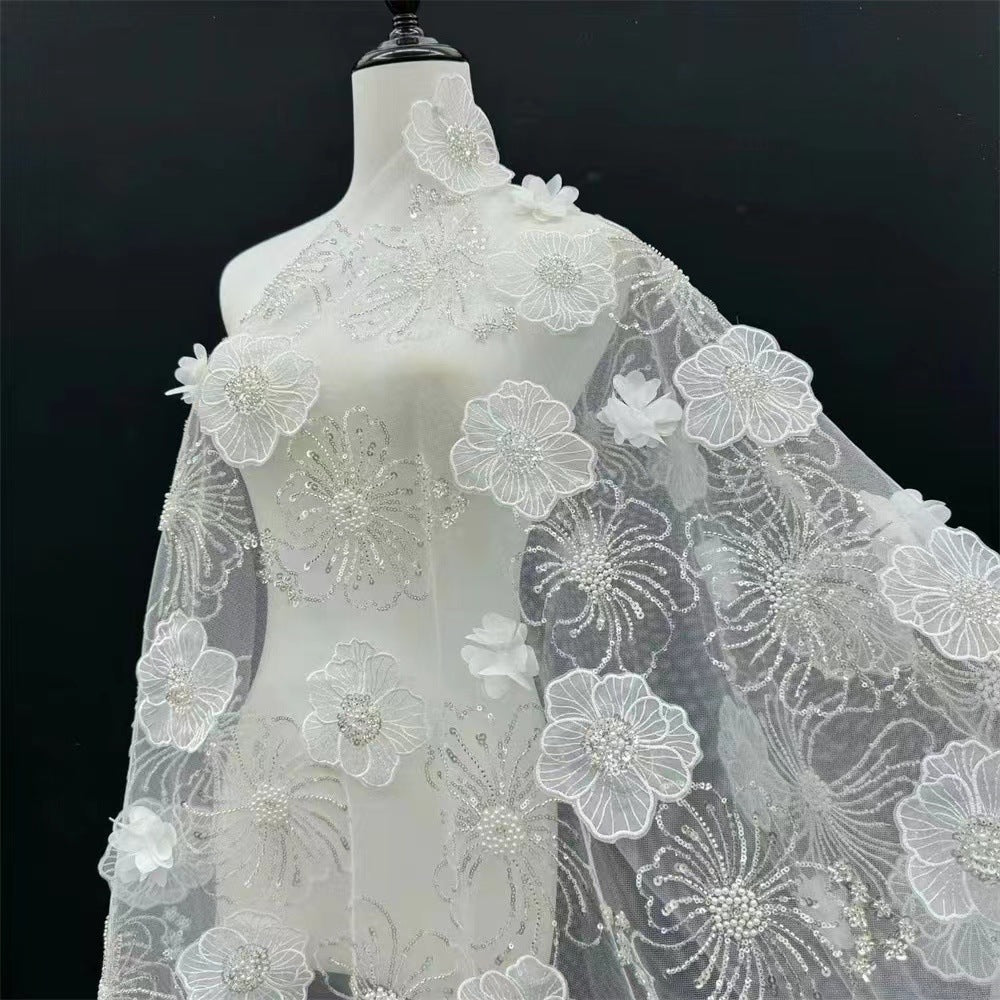 3D Sequin & Bubble-Bead Embroidered Bridal Fabric – Design 04255