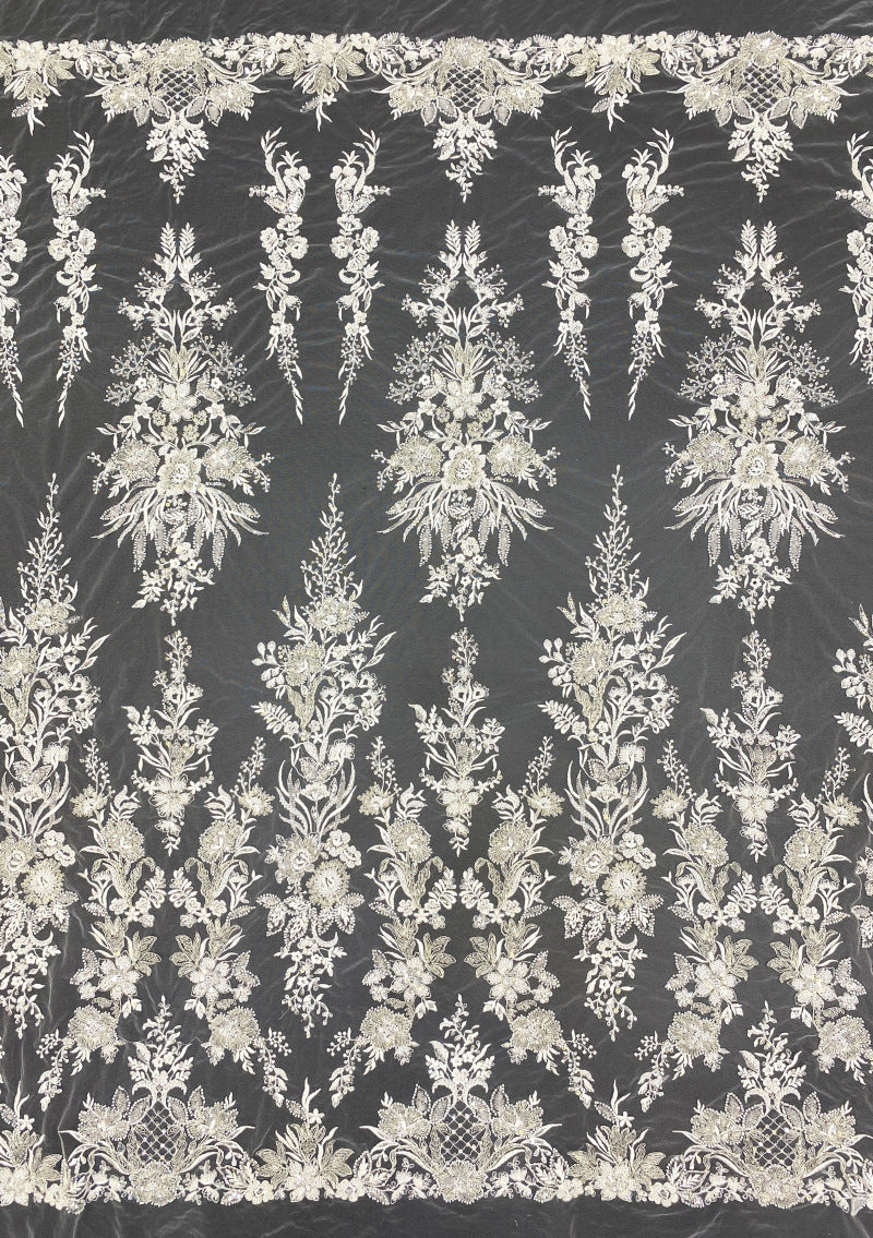 Beaded Sequin Wedding Lace with Rope Embroidery