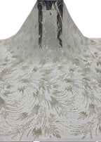 3/4 mm Crystal-Look Sequin & Silver-Bead Embroidered Bridal Fabric – Design 30047
