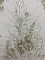 Heavy 3/7 mm Sequin & Triple-Bead Embroidered Bridal Fabric – Design 44351 — fabric photo 6