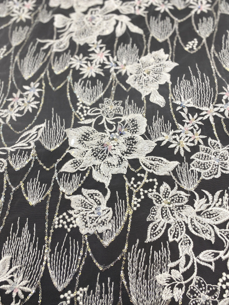 Botanical Sequin Embroidered Bridal Fabric – Design 78943 — fabric photo 3