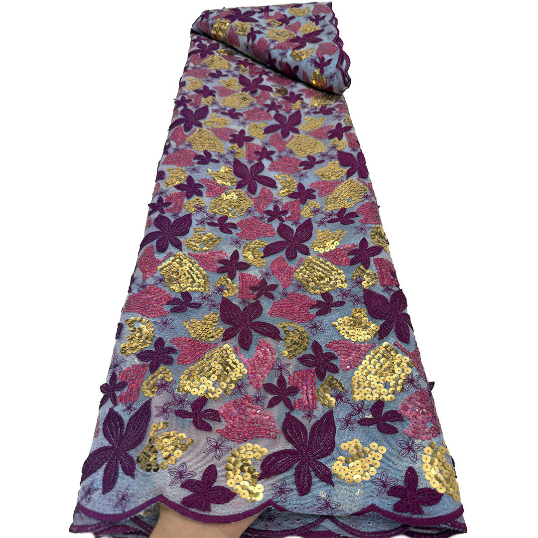 Multicolor Leaf & Sequin Embroidered Mesh Fabric – Per Yard — fabric photo 4