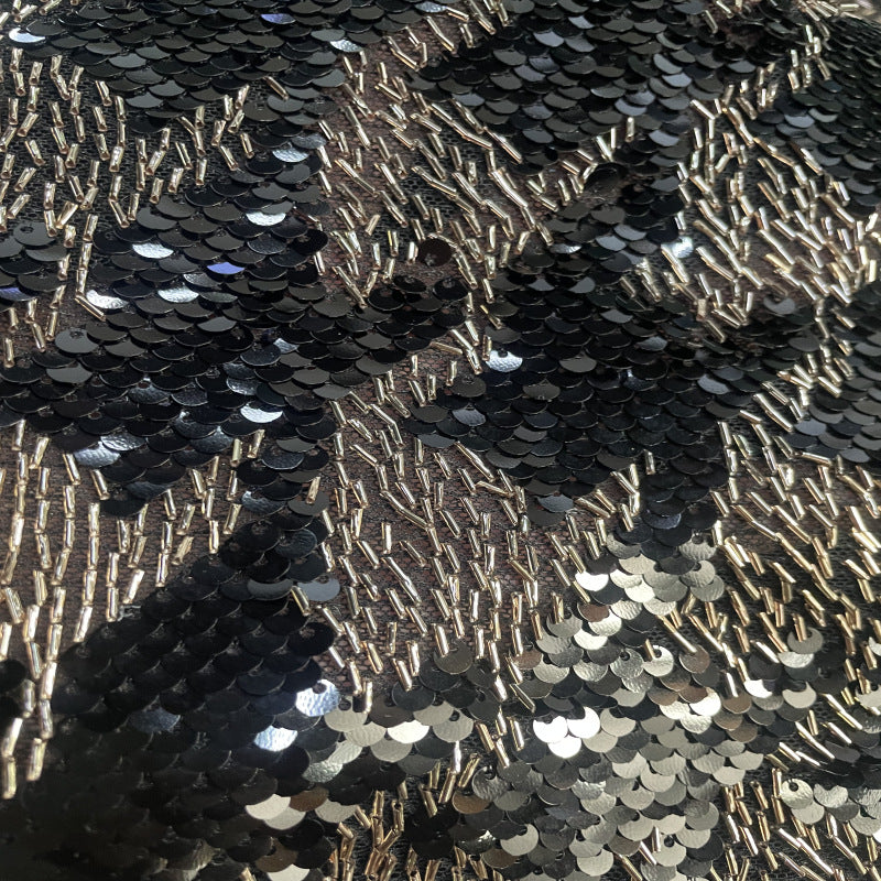 Geometric 5mm Rolled Sequin Embroidery Fabric — fabric photo 5