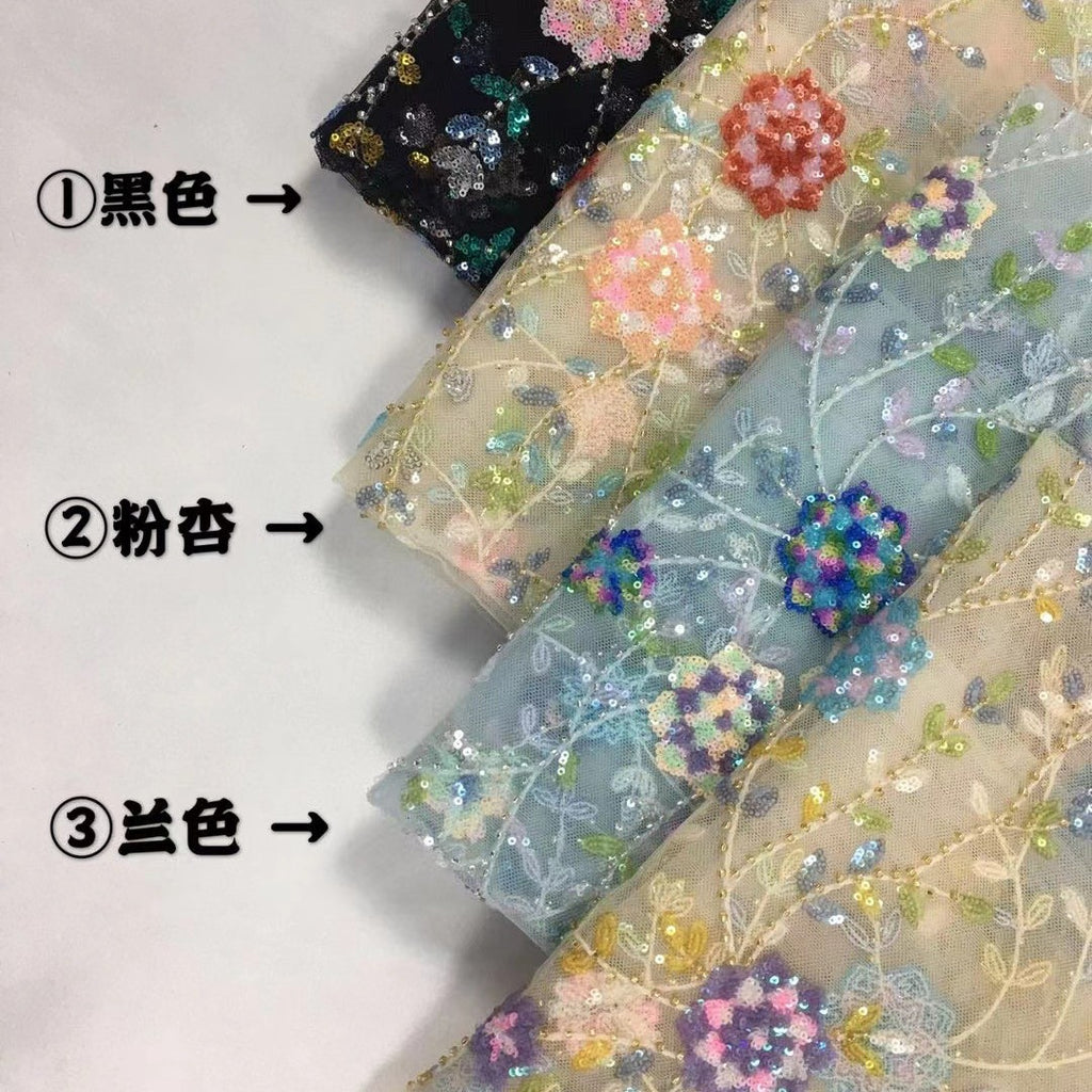 Colorful Sequin Bead Embroidery Fabric for Dresses — fabric photo 4