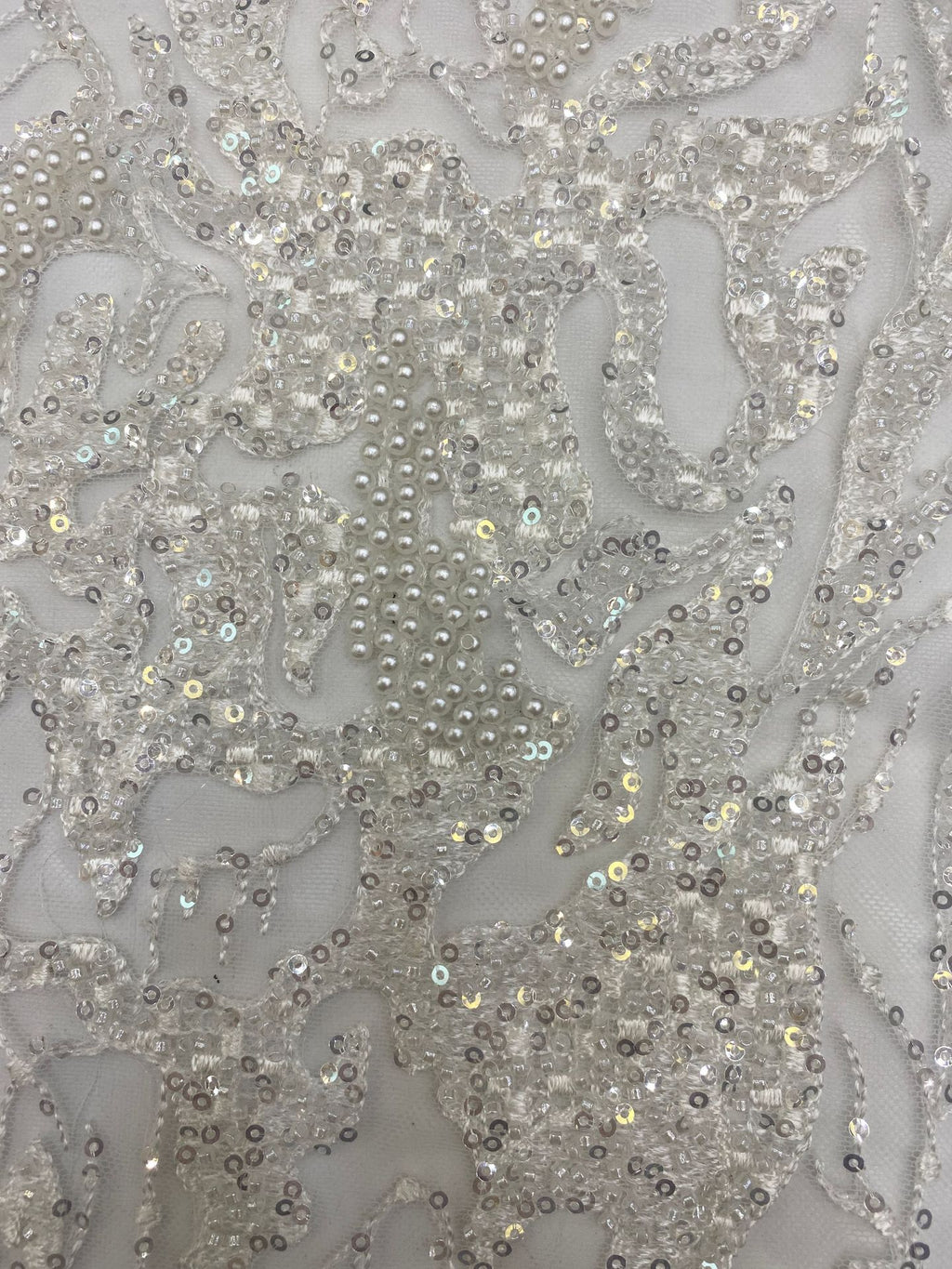 White-Core & Foam Bead Sequin Bridal Fabric — fabric photo 5