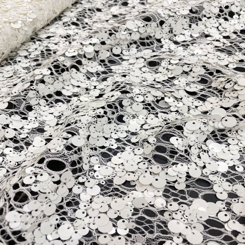 Multi-Size Sequin Embroidered Lace Fabric — fabric photo 4