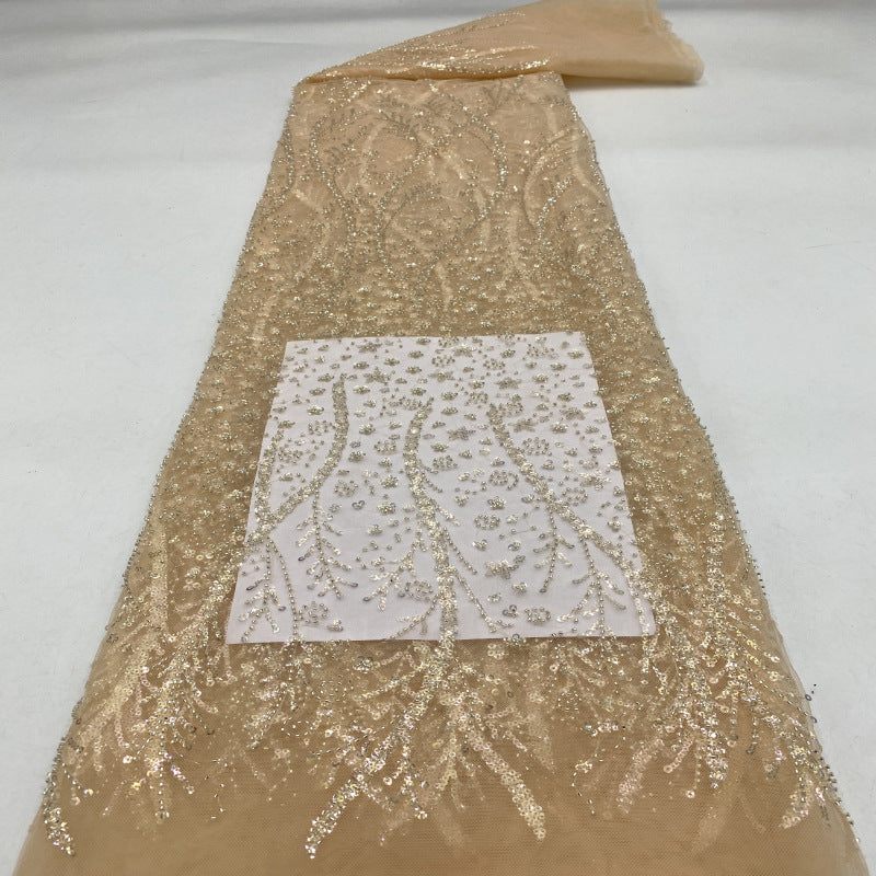 Leaf Bugle Bead and 3/5mm Sequin Embroidered Fabric — fabric photo 5
