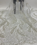 White and Silver Bead Embroidery with 3/4 mm Sequins