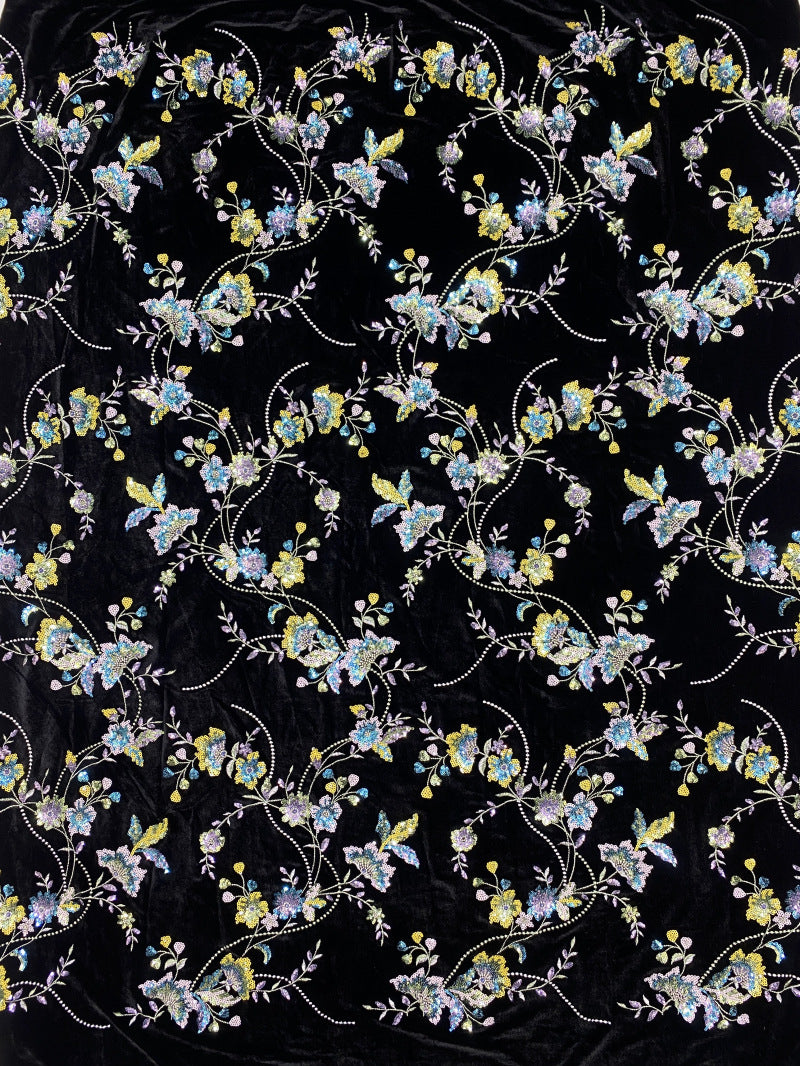 Sequin Embroidered Velvet-Base Fabric – Design 35135 — fabric photo 6