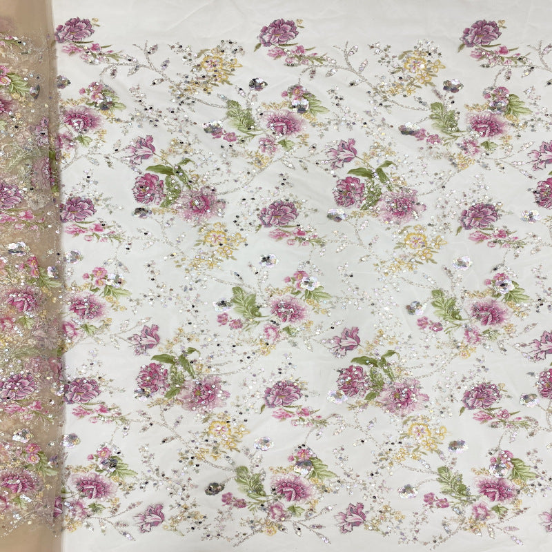 Botanical Print Bugle Bead Sequin Fabric — fabric photo 2