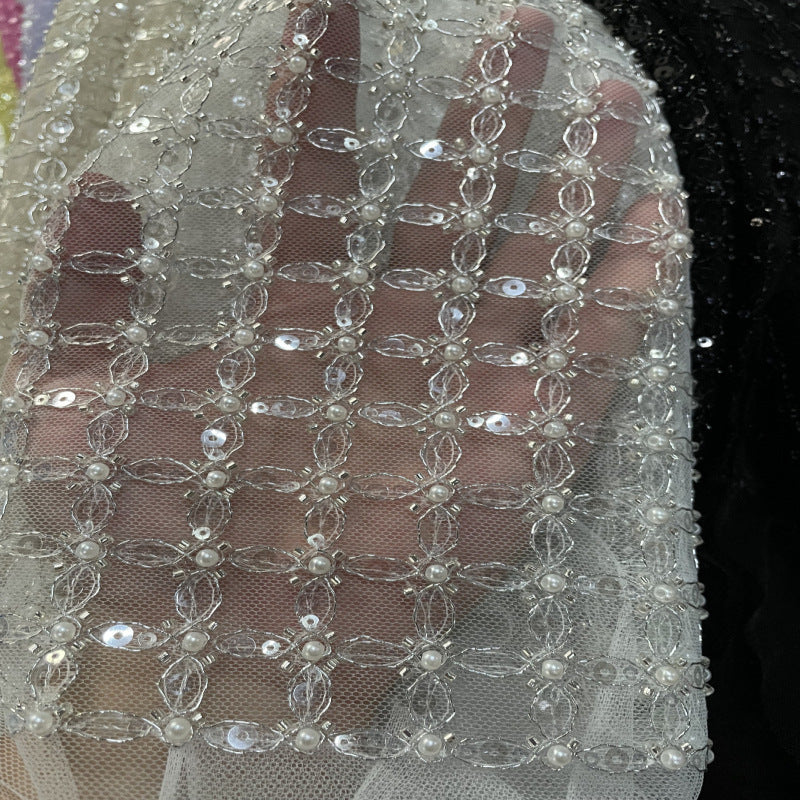 Plaid Rope Foam Bead Sequin Embroidery Fabric — fabric photo 5