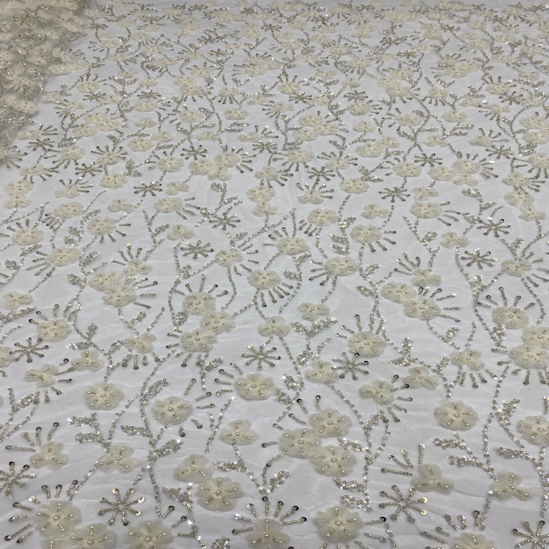 Botanical Sequin Embroidered Bridal Fabric – Design 52831 — fabric photo 2