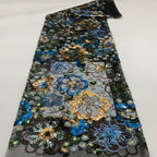 Multicolor Layered Sequin Embroidered Tulle Mesh Fabric