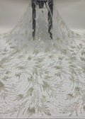 3/4 mm Crystal-Look Sequin & Silver-Bead Embroidered Bridal Fabric – Design 30047 — fabric photo 6