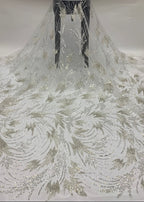 3/4 mm Crystal-Look Sequin & Silver-Bead Embroidered Bridal Fabric – Design 30047 — fabric photo 6