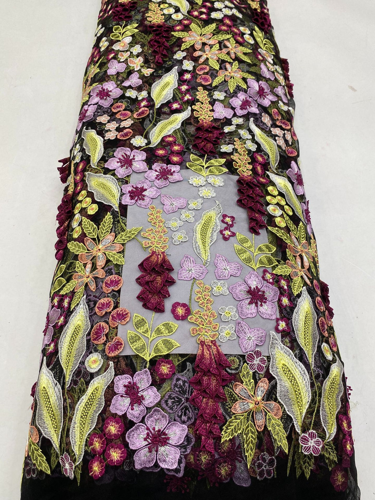 Yellow Bellflower Hand-Embroidered Fabric — fabric photo 6
