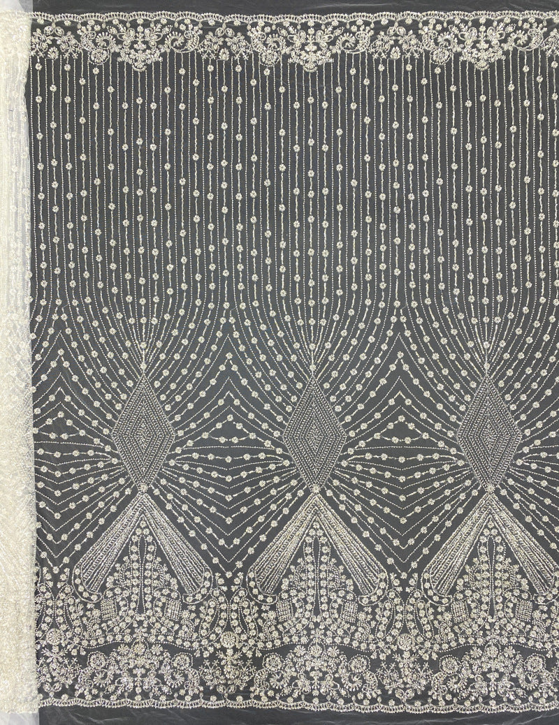 Bugle Bead & 3/4mm Crystal Sequin Bridal Fabric — fabric photo 6