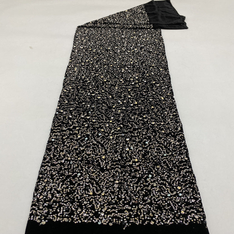 3/7 mm Sequin & Bubble-Bead Embroidered Velvet-Base Fabric