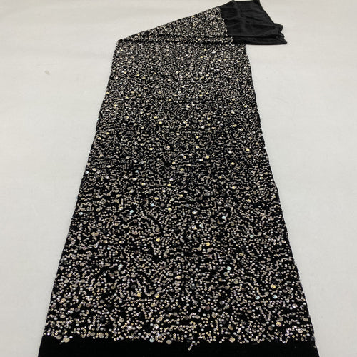 3/7 mm Sequin & Bubble-Bead Embroidered Velvet-Base Fabric
