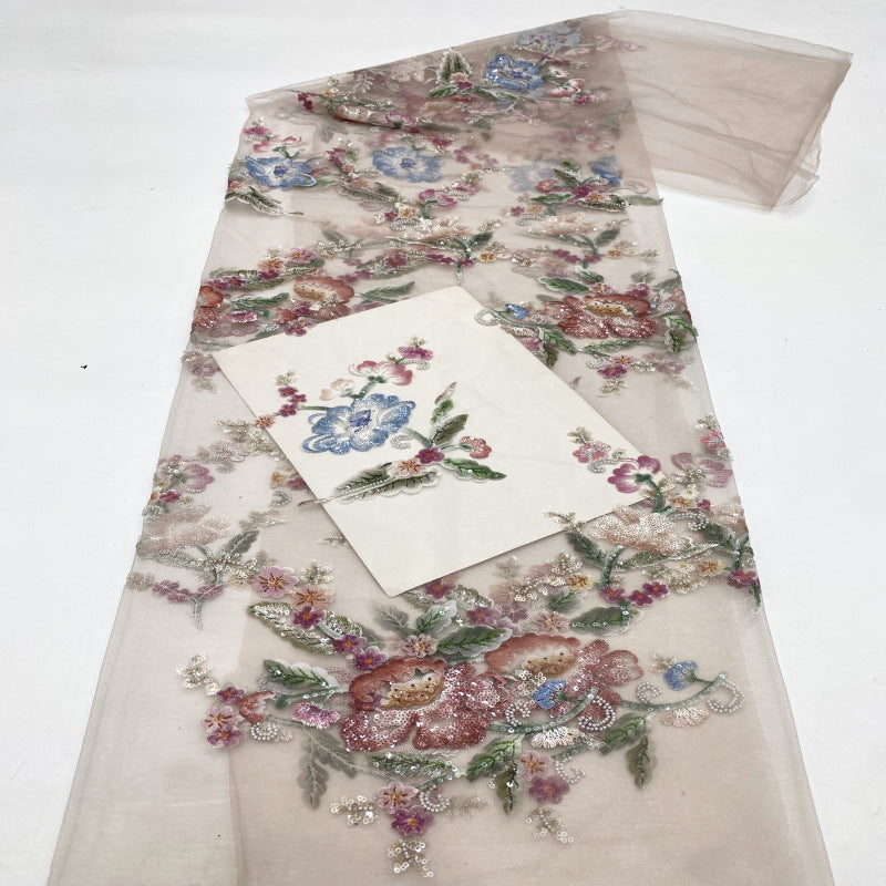 Laser Floral Beaded Sequin Embroidery Fabric — fabric photo 2