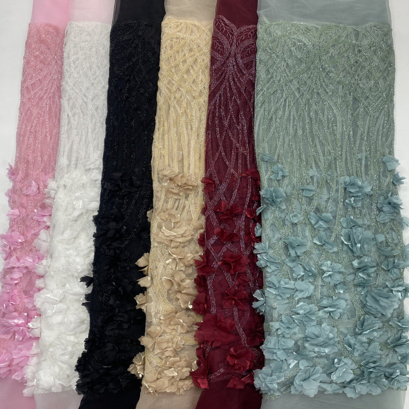 Hand-Appliqued Floral Bugle Bead and Sequin Fabric - 41311 — fabric photo 2
