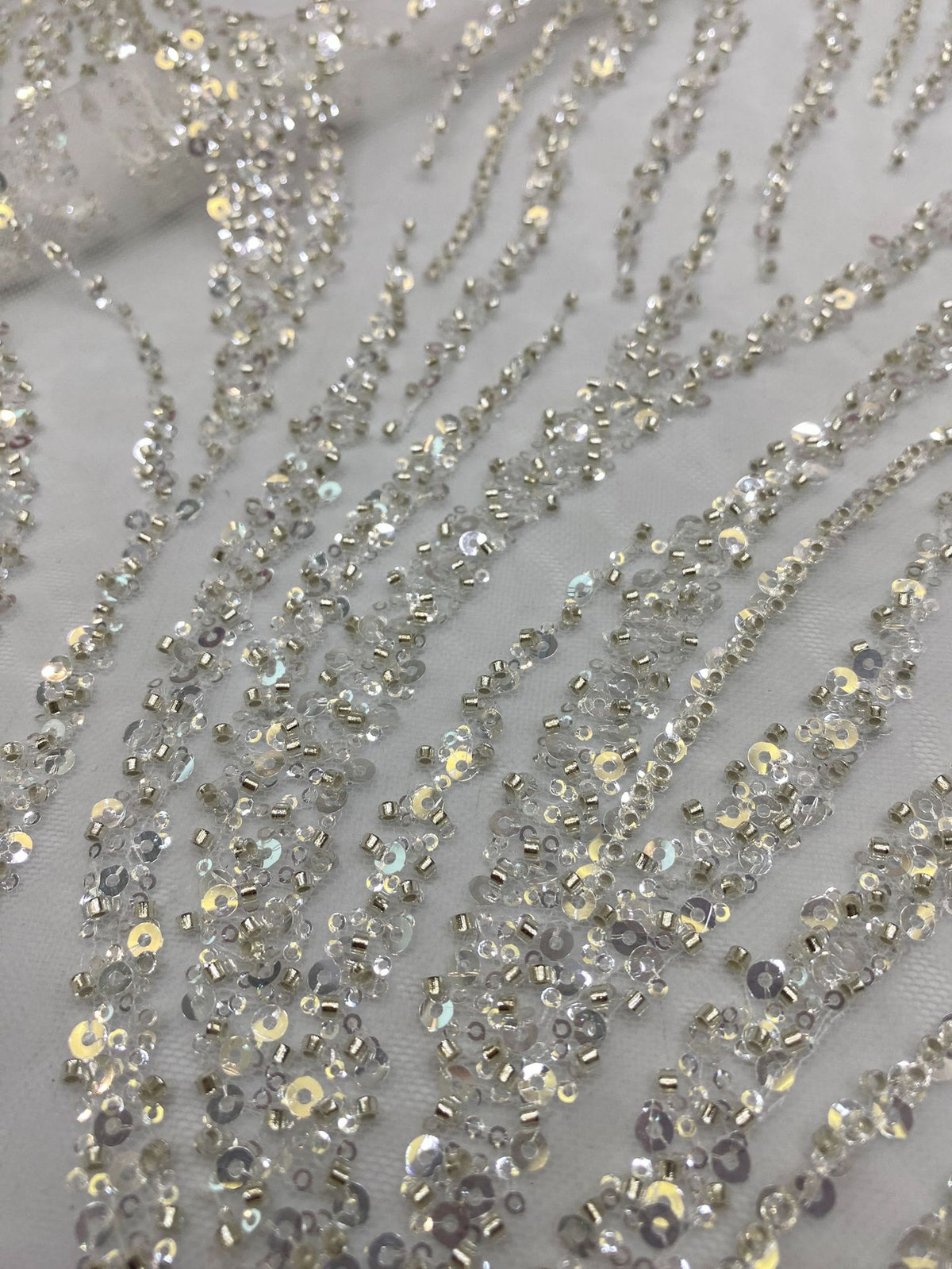 Botanical Crystal-Look Sequin Embroidered Bridal Fabric — fabric photo 3
