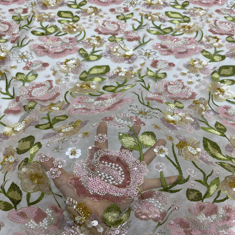 Botanical Multicolor Bead & Sequin Fabric — fabric photo 3