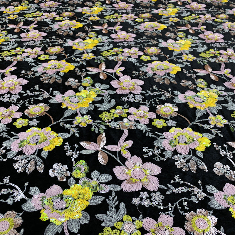 Ethnic-Style Velvet Colorful Sequin Fabric — fabric photo 2