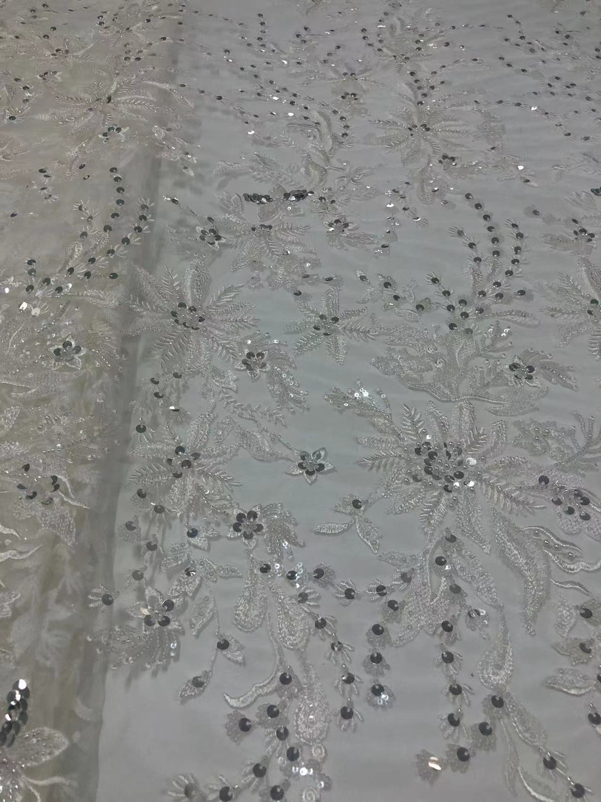 White-Core Bead & 3/7 mm Sequin Embroidered Fabric — fabric photo 6