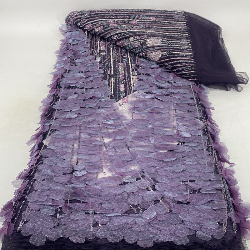 3D Hand-Sewn Floral Bead and Sequin Embroidered Fabric — fabric photo 2