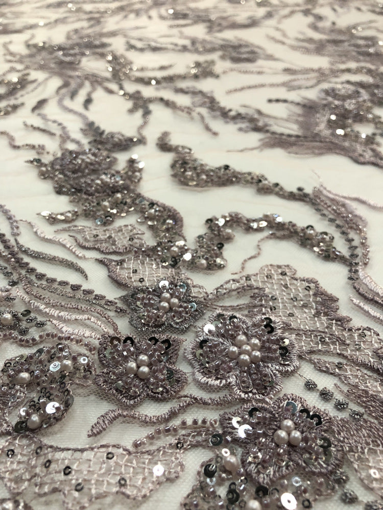 Raised Colorful Bead & 2/4 mm Sequin Embroidered Fabric — fabric photo 2