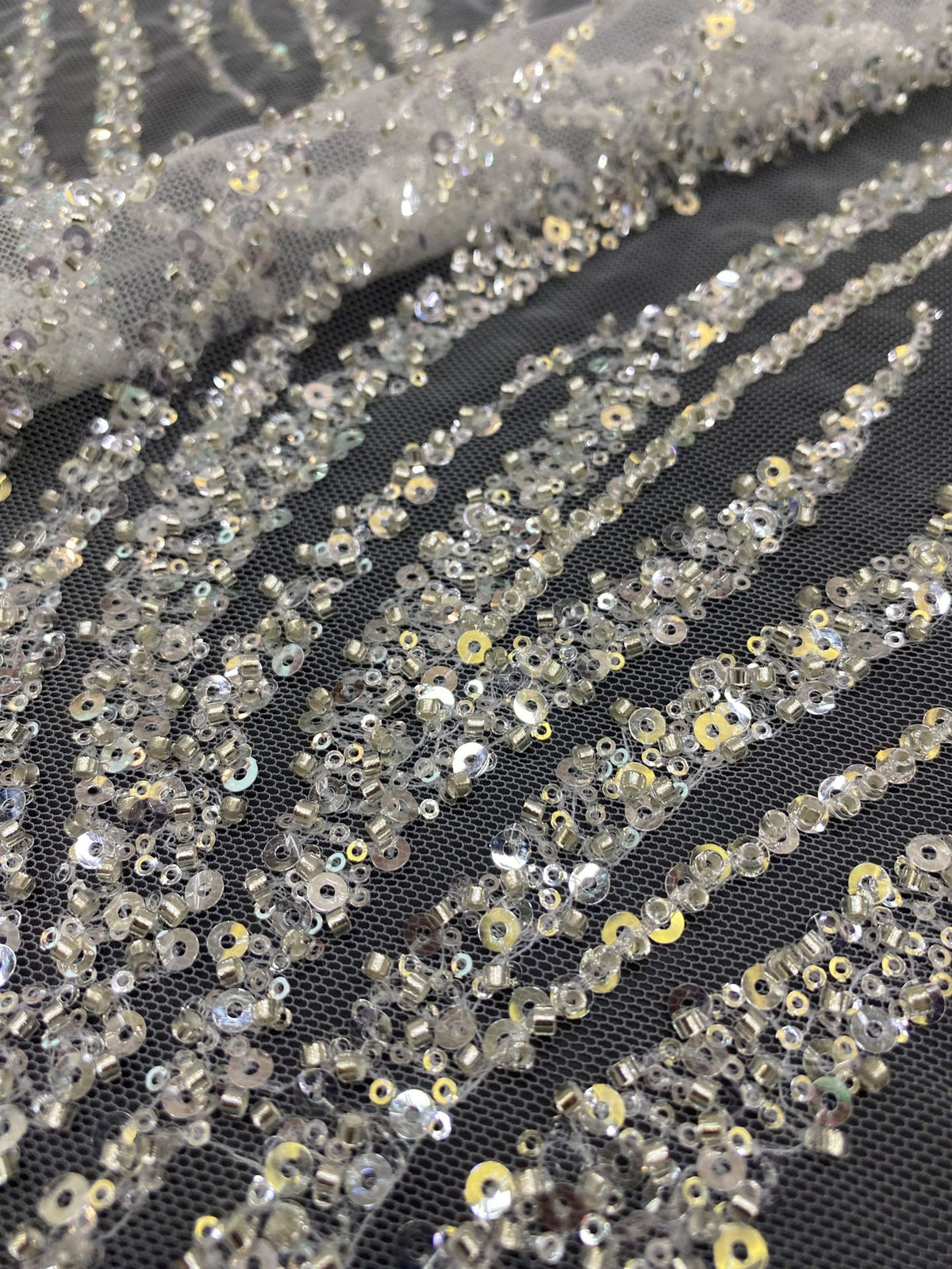 Botanical Crystal-Look Sequin Embroidered Bridal Fabric — fabric photo 5