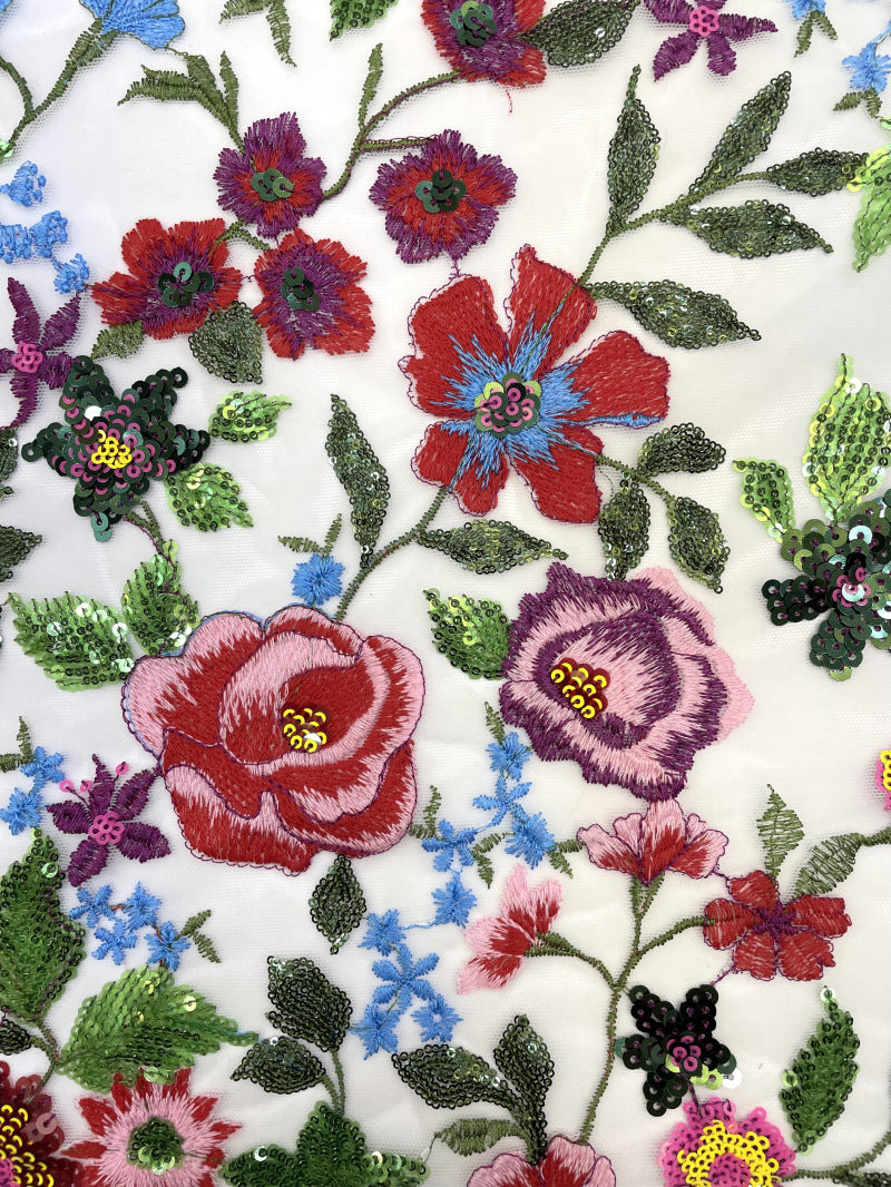 Multicolor Flat Embroidery & Sequin Fabric — fabric photo 5