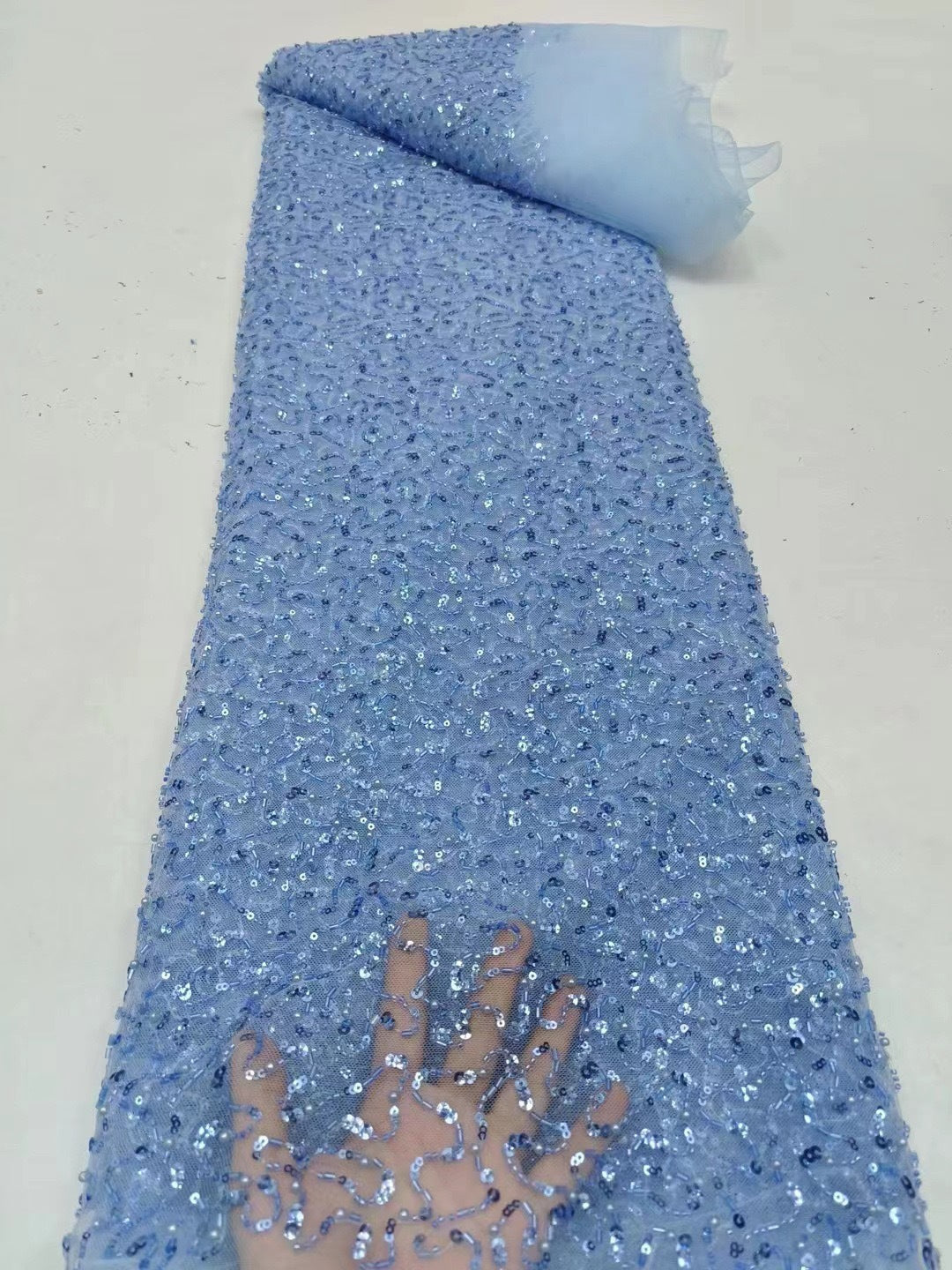 Random Mesh Bugle Bead 3/5mm Sequin Bridal Fabric — fabric photo 4