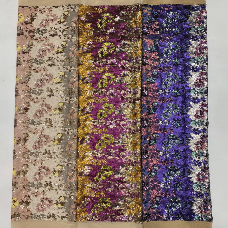 Multicolor Botanical 3 mm Sequin Embroidered Bridal Fabric — fabric photo 3