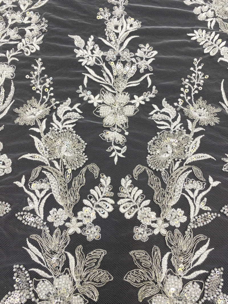 Beaded Sequin Wedding Lace with Rope Embroidery — fabric photo 3