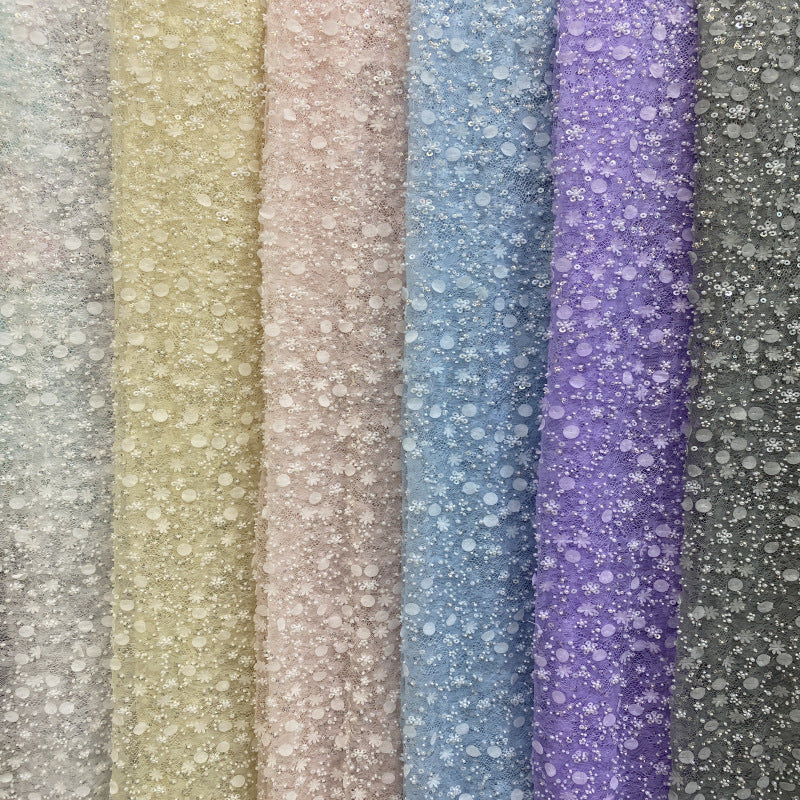 Lace-Base Raised Bead and Sequin Bridal Fabric — fabric photo 3
