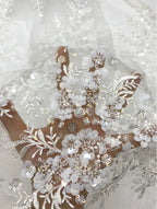 3D 3/7 mm Sequin & White-Core Bead Embroidered Bridal Fabric – Design 47007 — fabric photo 6